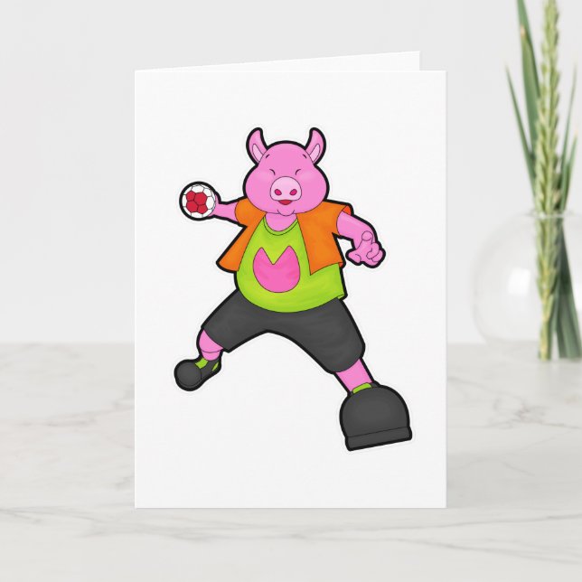 Schwein beim Handballspieler mit Handball Karte (Vorderseite)
