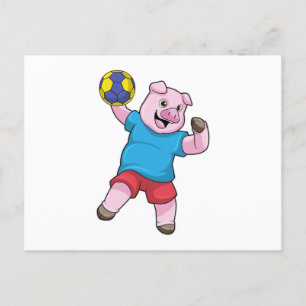 Schwein beim Handballsport Postkarte