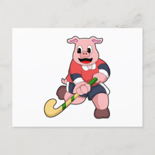 Schwein beim Hockey mit Hockeyschläger Postkarte