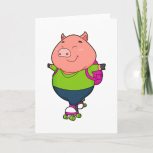 Schwein beim Inline-Skaten mit Rollschuhen Karte