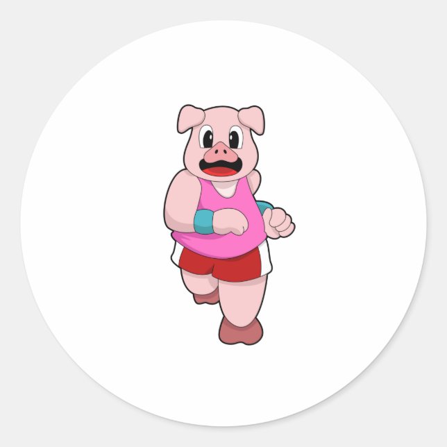 Schwein beim Laufen Runder Aufkleber (Vorderseite)