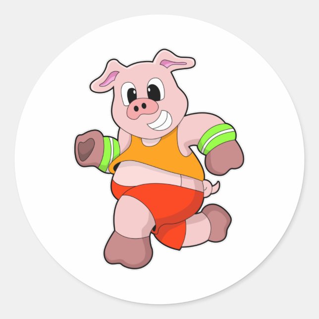 Schwein beim Laufen Runder Aufkleber (Vorderseite)