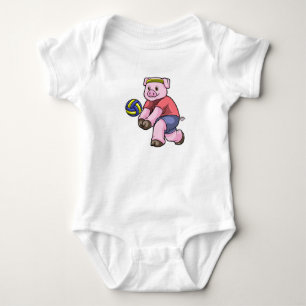 Schwein beim Sport mit Volleyball Baby Strampler