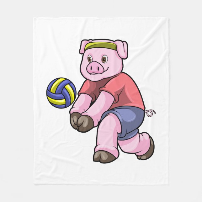 Schwein beim Sport mit Volleyball Fleecedecke (Vorderseite)