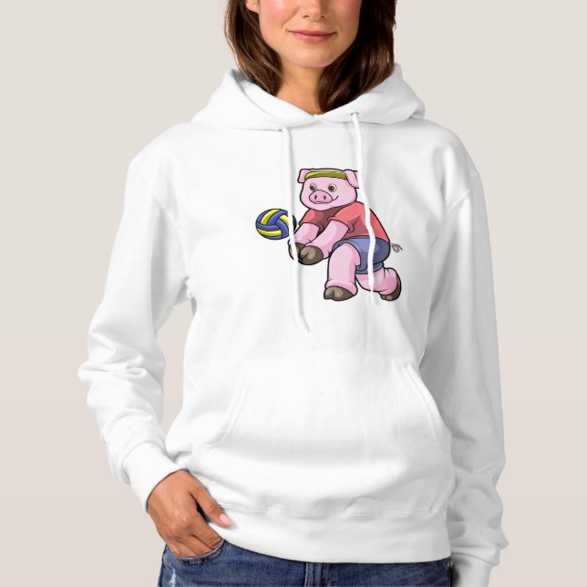Schwein beim Sport mit Volleyball Hoodie (Vorderseite)