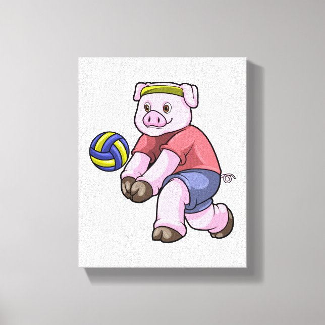 Schwein beim Sport mit Volleyball Leinwanddruck (Vorderseite)