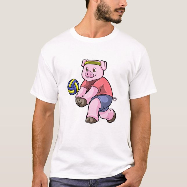 Schwein beim Sport mit Volleyball T-Shirt (Vorderseite)