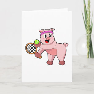 Schwein beim Tennis mit Tennisschläger Karte