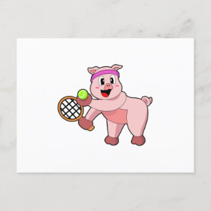Schwein beim Tennis mit Tennisschläger Postkarte