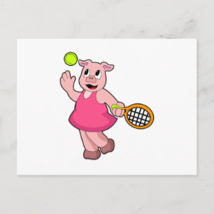 Schwein beim Tennis mit Tennisschläger Postkarte