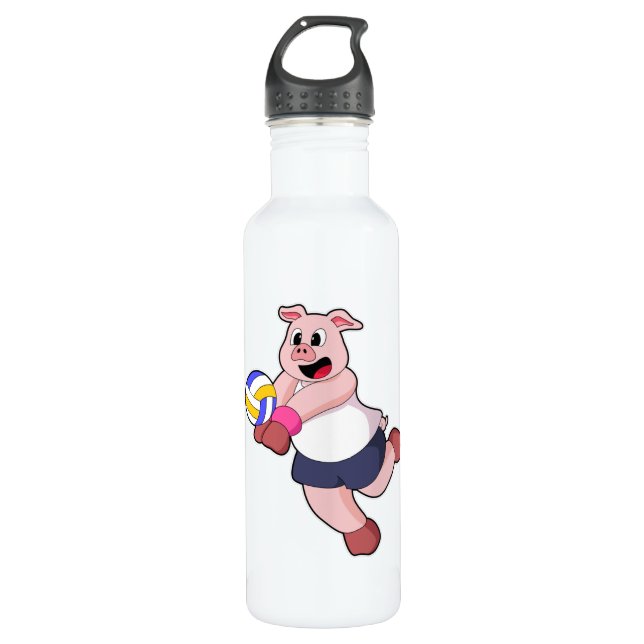 Schwein beim Volleyball-Sport Edelstahlflasche (Vorderseite)