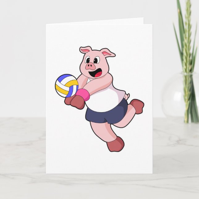 Schwein beim Volleyball-Sport Karte (Vorderseite)