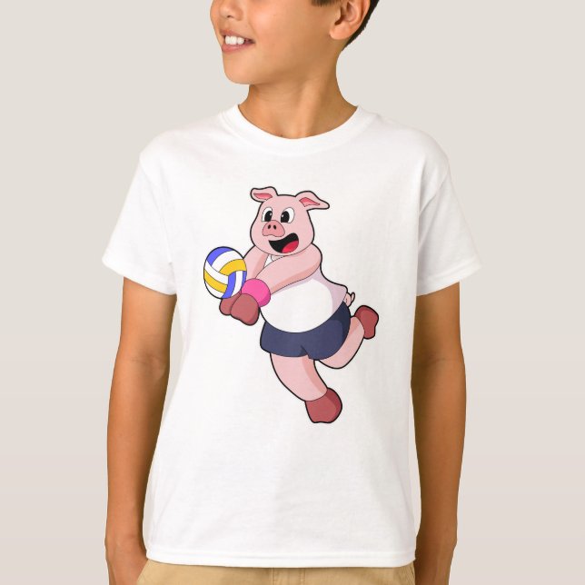 Schwein beim Volleyball-Sport T-Shirt (Vorderseite)