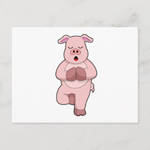 Schwein beim Yoga auf einem Bein Postkarte