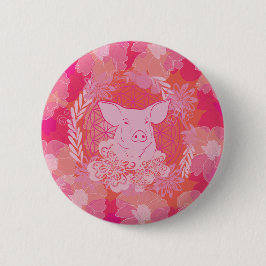 Schwein, Blume des Lebens, blau, mandala,zen,chakr Button