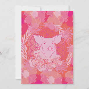 Schwein, Blume des Lebens, blau, mandala,zen,chakr Einladung