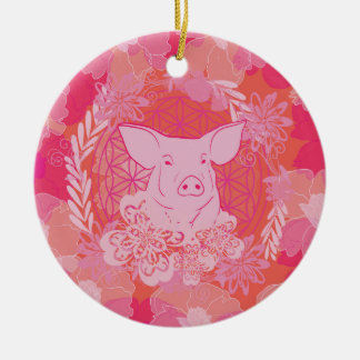 Schwein, Blume des Lebens, blau, mandala,zen,chakr Keramik Ornament