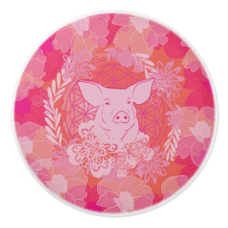 Schwein, Blume des Lebens, blau, mandala,zen,chakr Keramikknauf
