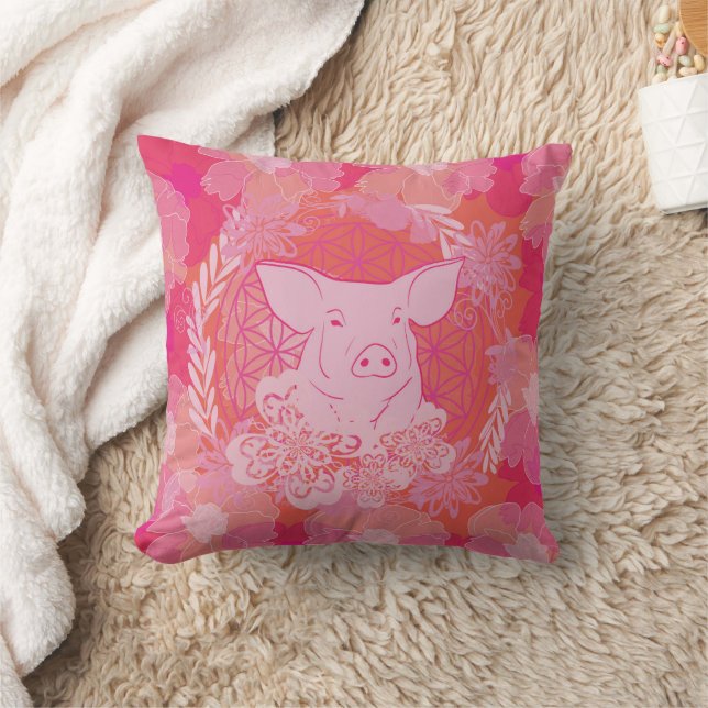 Schwein, Blume des Lebens, blau, mandala,zen,chakr Kissen (Decke)