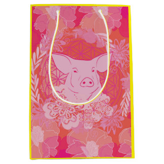 Schwein, Blume des Lebens, blau, mandala,zen,chakr Mittlere Geschenktüte