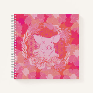 Schwein, Blume des Lebens, blau, mandala,zen,chakr Notizbuch