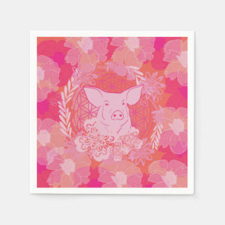 Schwein, Blume des Lebens, blau, mandala,zen,chakr Serviette