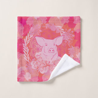 Schwein, Blume des Lebens, blau, mandala,zen,chakr Waschlappen
