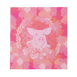 Schwein,Blume des Lebens, blau, Mandala,Zen,Chakra Notizblock