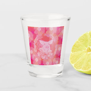 Schwein,Blume des Lebens, blau, Mandala,Zen,Chakra Schnapsglas