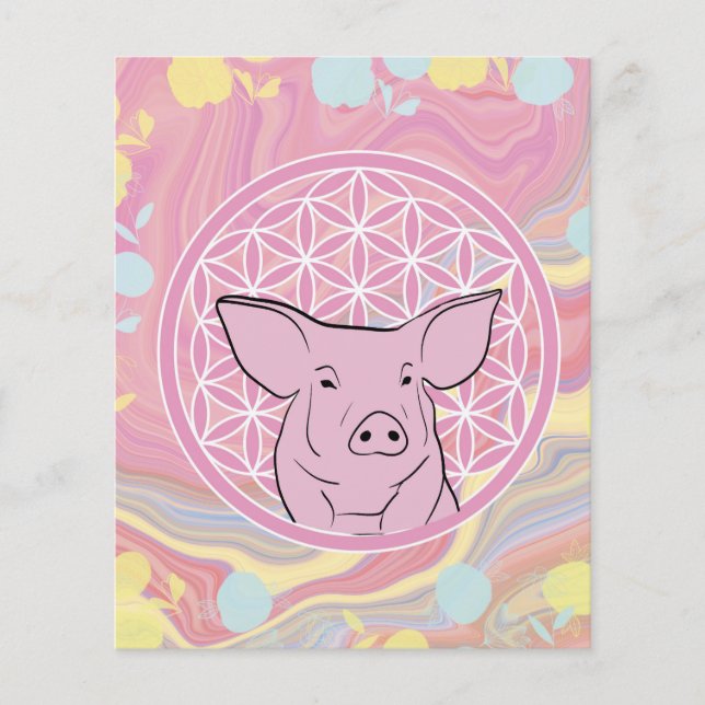 Schwein, Blume des Lebens, Rose, Mandala,Zen,Chakr Flyer (Vorne)