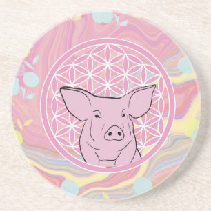 Schwein, Blume des Lebens, Rose, Mandala,Zen,Chakr Getränkeuntersetzer
