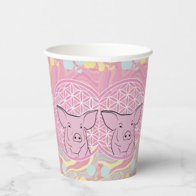 Schwein, Blume des Lebens, Rose, Mandala,Zen,Chakr Pappbecher (Rechts)