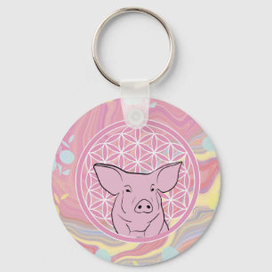 Schwein, Blume des Lebens, Rose, Mandala,Zen,Chakr Schlüsselanhänger