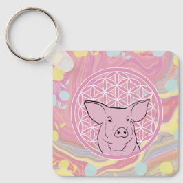 Schwein, Blume des Lebens, Rose, Mandala,Zen,Chakr Schlüsselanhänger