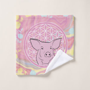 Schwein, Blume des Lebens, Rose, Mandala,Zen,Chakr Waschlappen