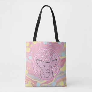 Schwein,Blume des Lebens, Rose, Mandala,Zen,Chakra Tasche