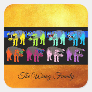 Schwein Chinesisches Neujahr 2019 Pop Gold Square Quadratischer Aufkleber