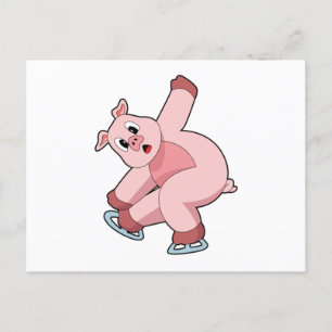 Schwein Eislaufen Schlittschuhe Postkarte