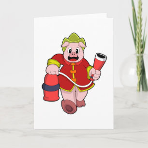 Schwein Feuerwehrmann Feuerlöscher Karte