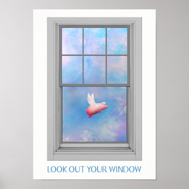 Schwein fliegt aus dem Fenster heraus Poster (Vorne)