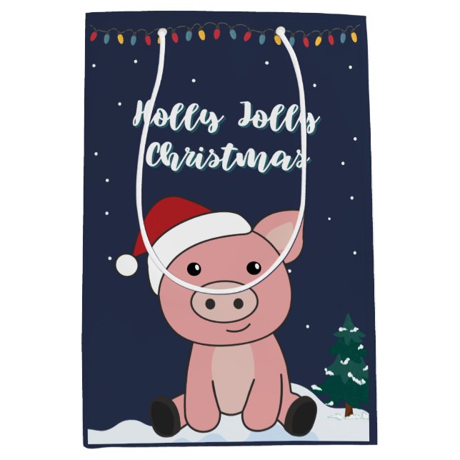 Schwein Frohe Weihnachtstiere Schweine Mittlere Ge Mittlere Geschenktüte (Vorderseite)