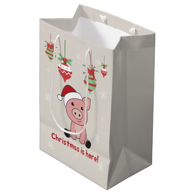 Schwein Frohe Weihnachtstiere Schweine Mittlere Ge Mittlere Geschenktüte (Vorderseite Schrägansicht)