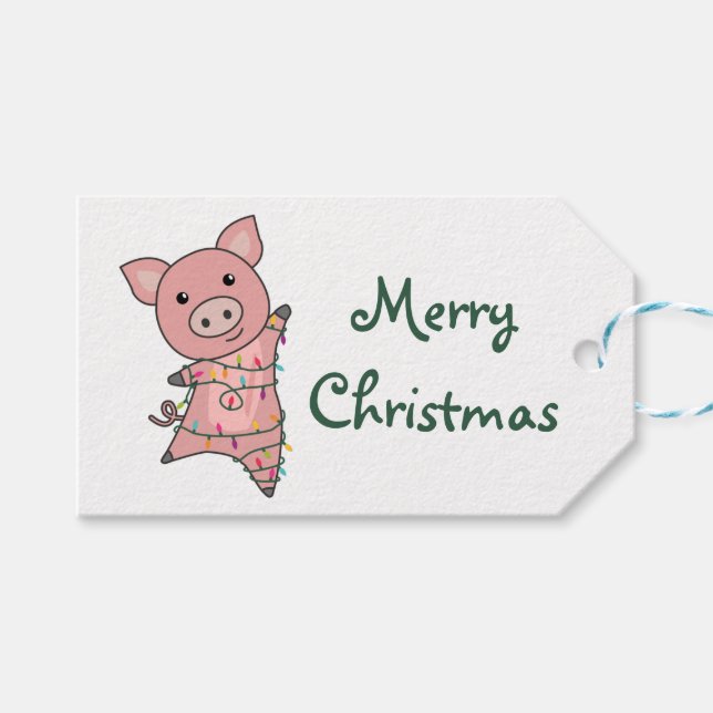 Schwein Frohe Weihnachtstiere Schweine Trucker Hat Geschenkanhänger (Vorderseite (Horizontal))