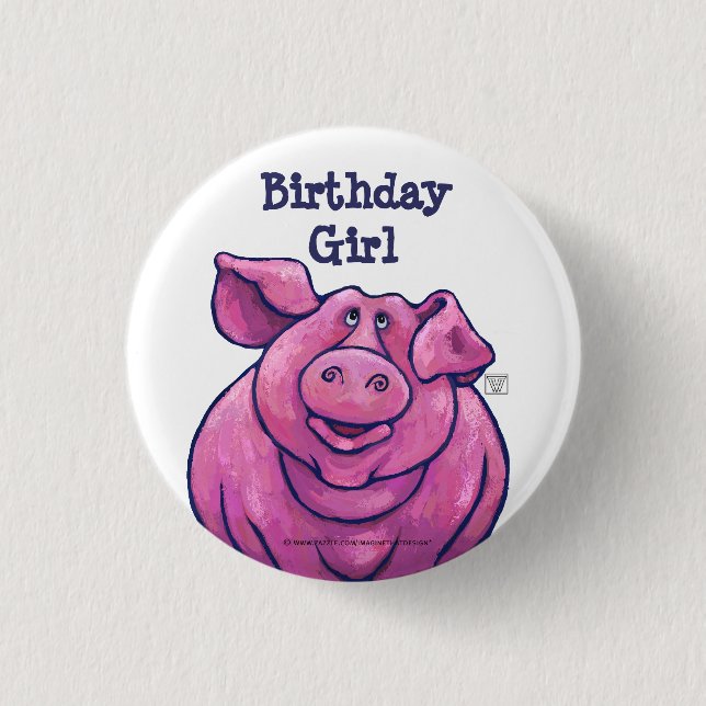 Schwein-Geburtstags-Mädchen-Party-Mitte Button (Vorderseite)