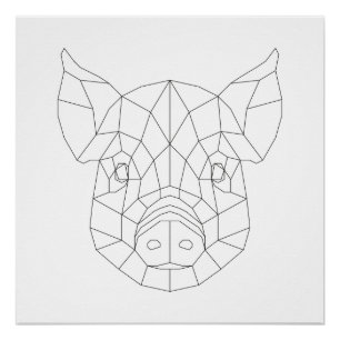 Schwein-geometrischer schwarzer u. weißer poster