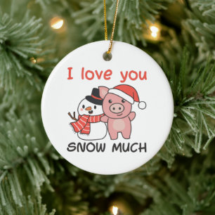 Schwein I Liebe Sie Schnee viel Schneemann Pub Keramik Ornament