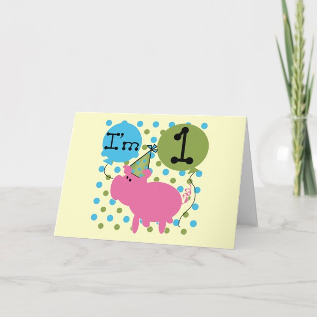 Schwein Ich bin 1 Geburtstagsgeschenke Karte (Vorderseite)