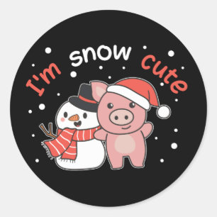 Schwein ich bin Schnee Niedlich Snowman Snow Pun Runder Aufkleber
