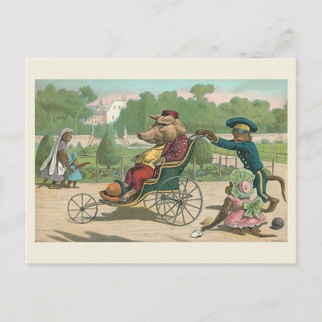 "Schwein im Rollstuhl" Vintag Postkarte (Vorderseite)