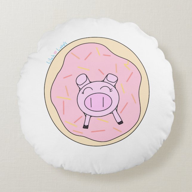 Schwein in einem Donut! Rundes Kissen (Vorderseite)